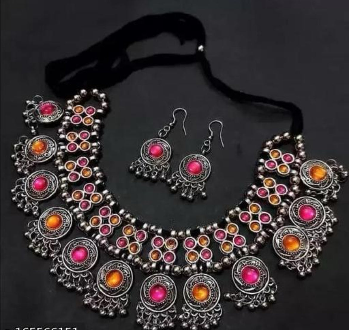 Oxidised silver multicolor jewellery set
