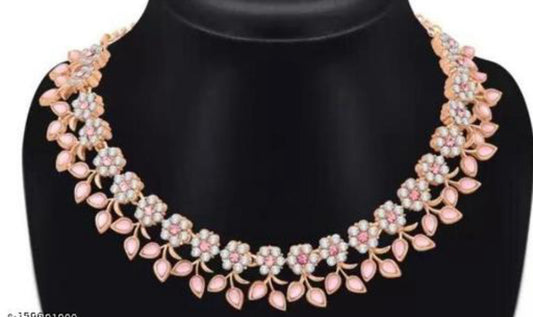 Rose Gold Plated Necklace Set With American Diamond