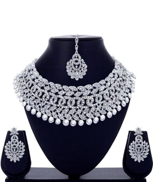 Rhodium Plated Jewellery Set White Austrian Diamond