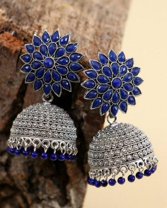 Twinkling Fancy silver Sunflower Jhumka