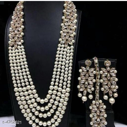 Women's Pearl Gold Plated Jewellery Set