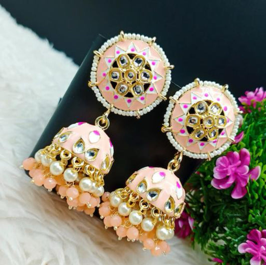 Antique Jewellery Meenakari Work Big Size Kundan Jhumka