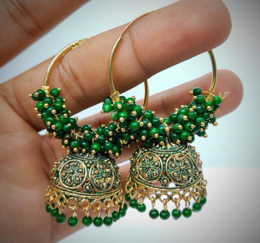 Hoop jhumka earrings with studded pearl